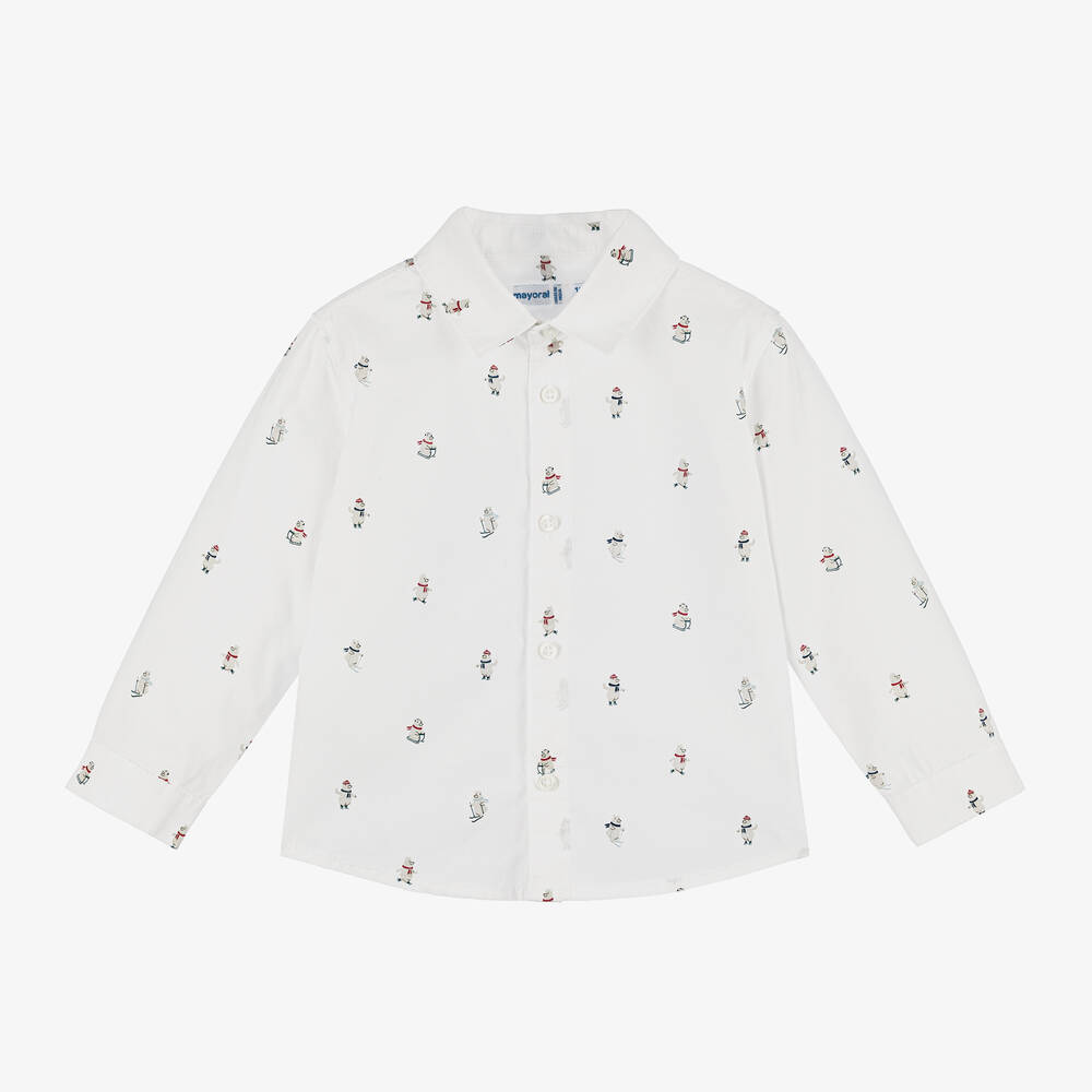 Mayoral - Boys White Bear Print Cotton Shirt | Childrensalon