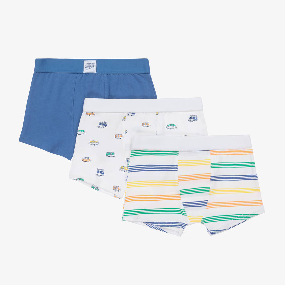 Mayoral - Boys White & Blue Boxer Shorts (3 Pack) | Childrensalon