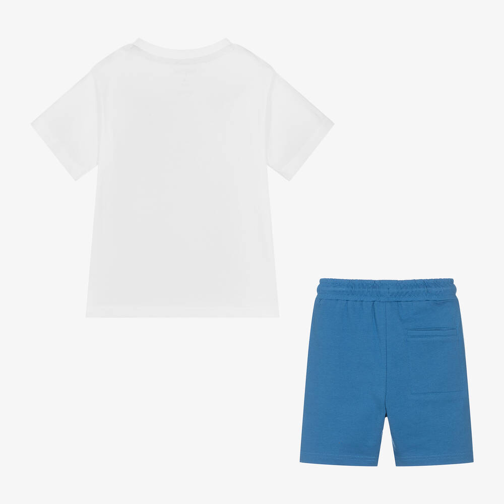 Mayoral - Boys White & Blue Cotton Wave Shorts Set | Childrensalon