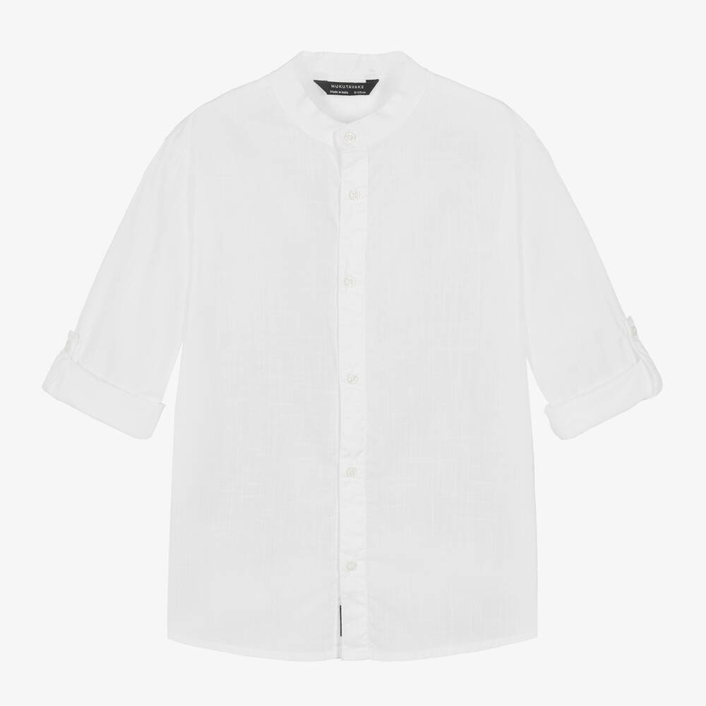 Mayoral Nukutavake - Boys White Collarless Cotton Shirt | Childrensalon