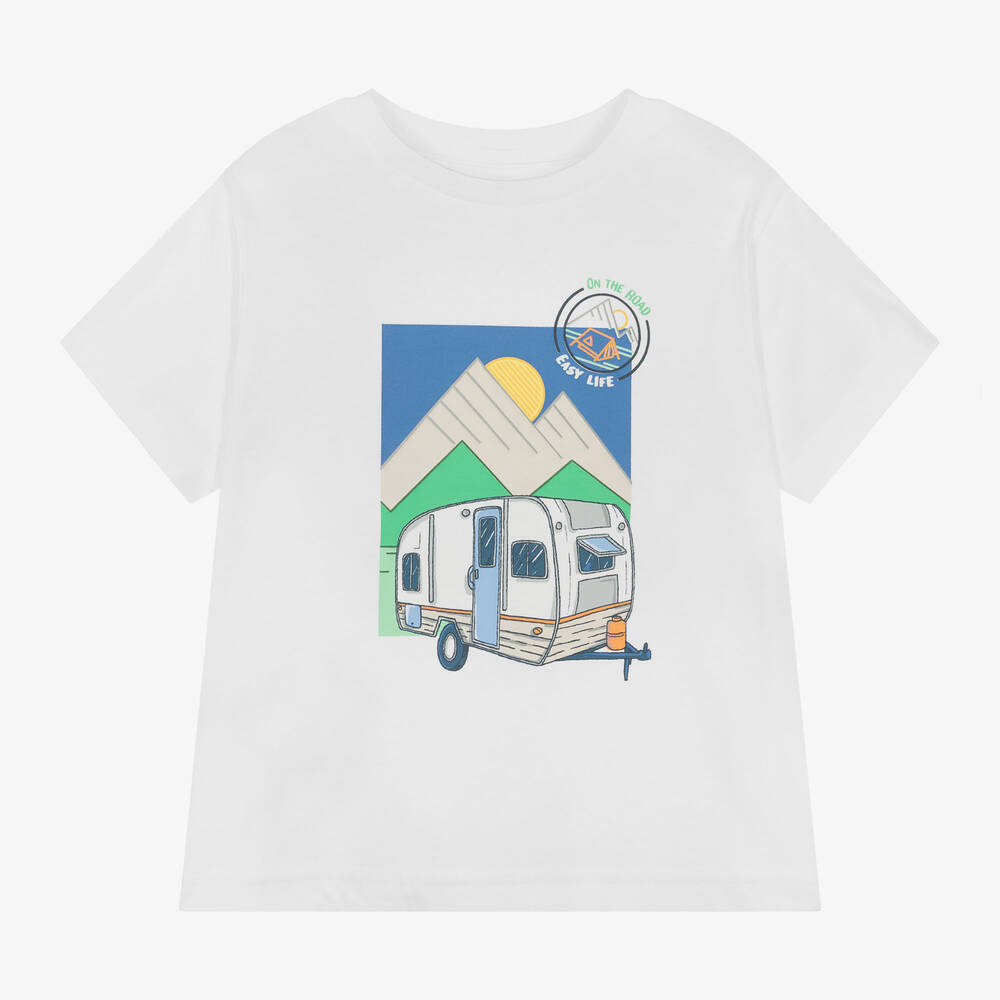 Mayoral - Boys White Cotton Camper Van T-Shirt | Childrensalon