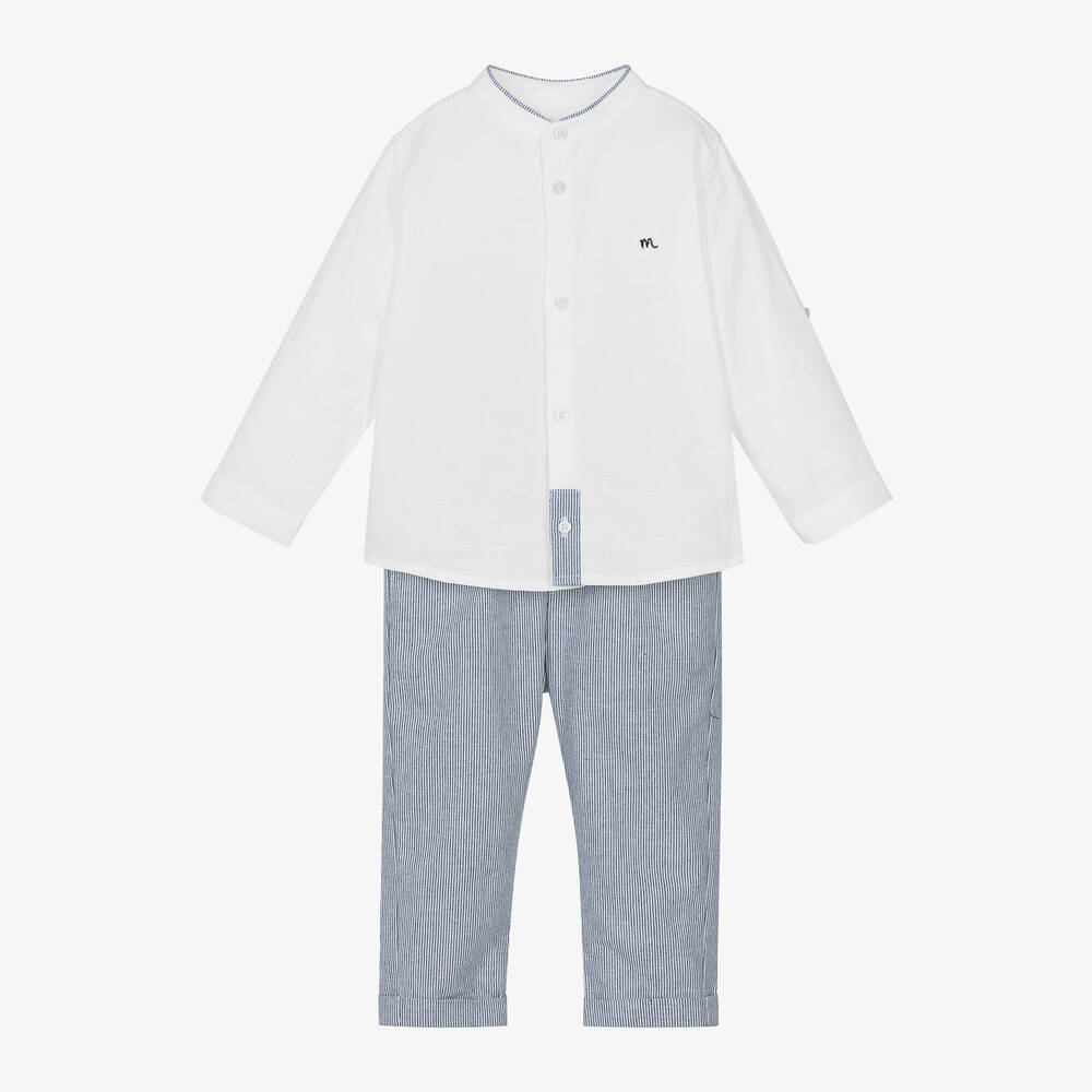 Mayoral - Boys White Cotton & Linen Pinstripe Trouser Set  | Childrensalon