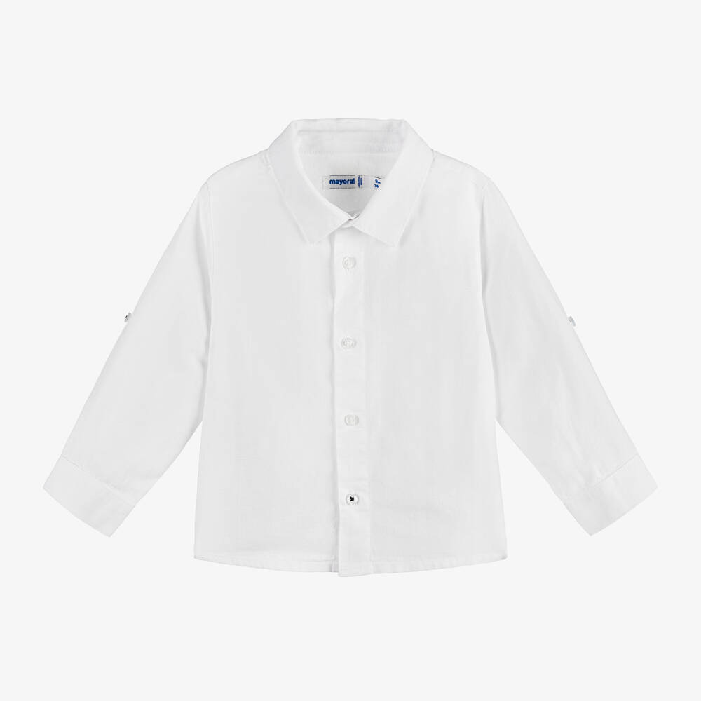 Shop Mayoral Boys White Cotton & Linen Shirt
