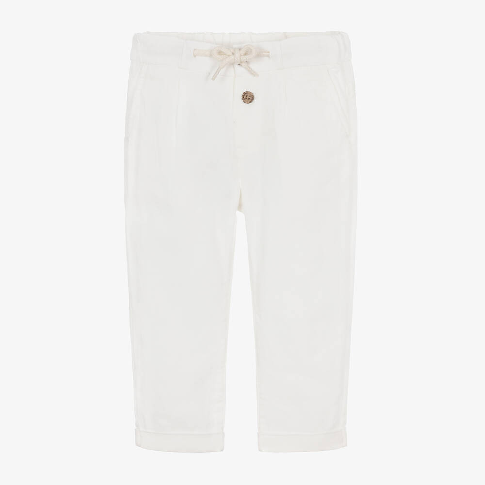 Mayoral Babies' Boys White Cotton & Linen Trousers