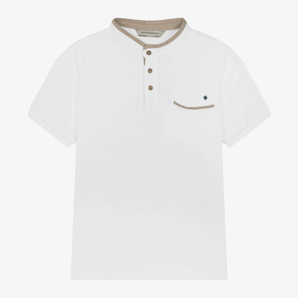 Mayoral Nukutavake - Boys White Cotton Piqué Polo Shirt | Childrensalon