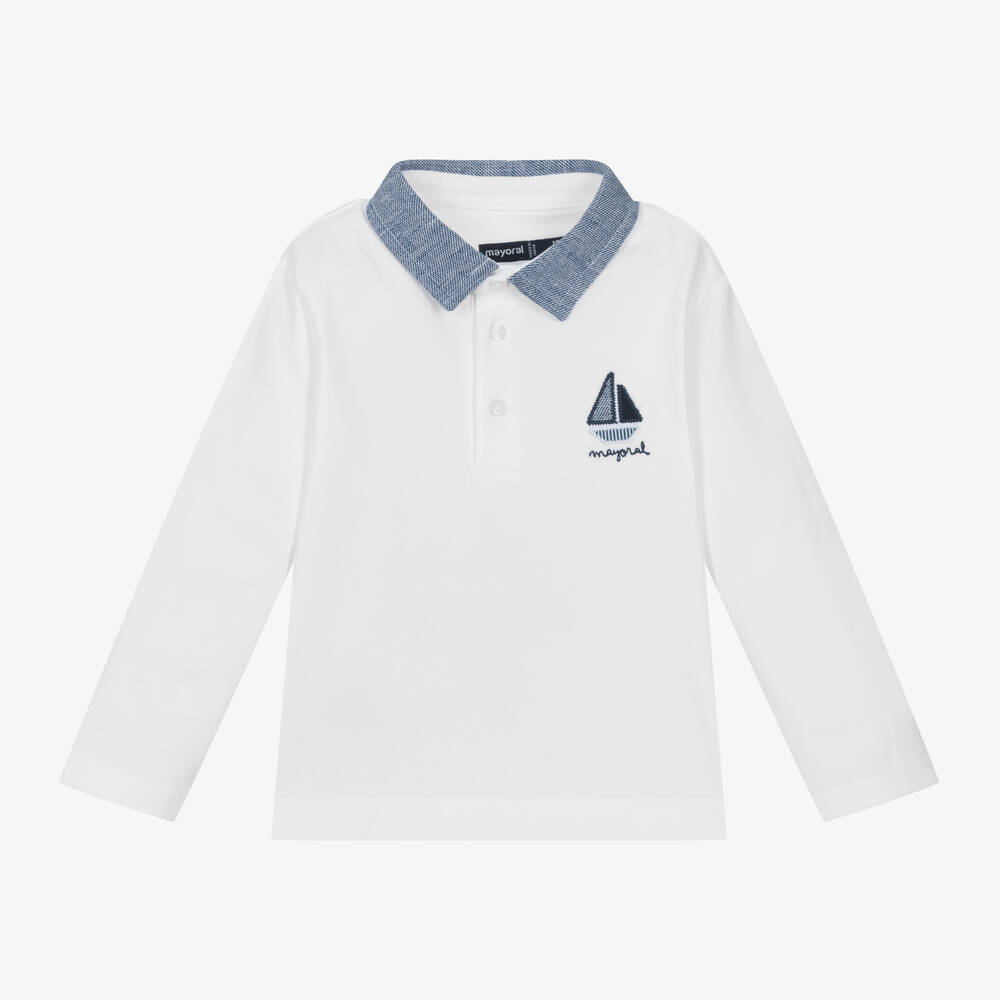 Mayoral - Boys White Cotton Piqué Polo Shirt | Childrensalon