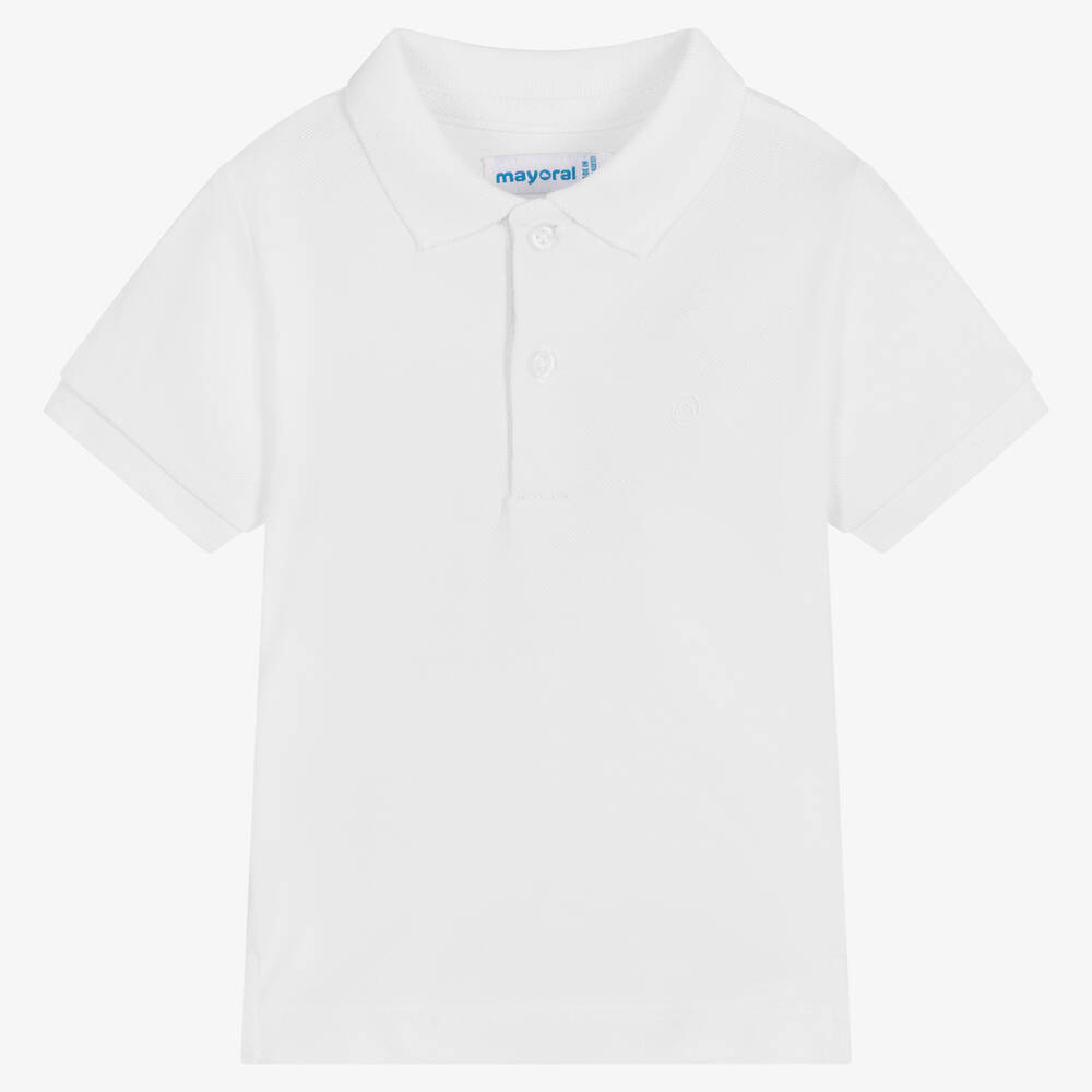 Shop Mayoral Boys White Cotton Piqué Polo Shirt