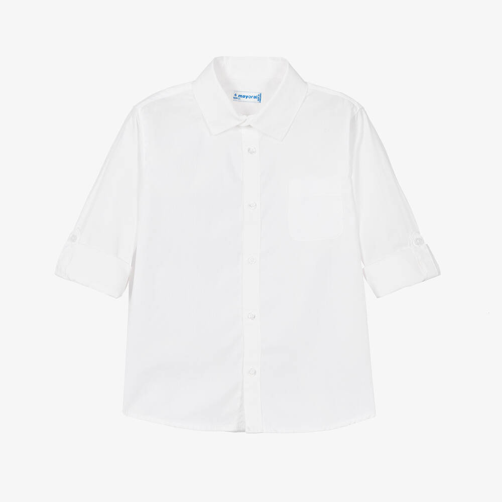 Mayoral - قميص قطن بوبلين لون أبيض للأولاد | Childrensalon