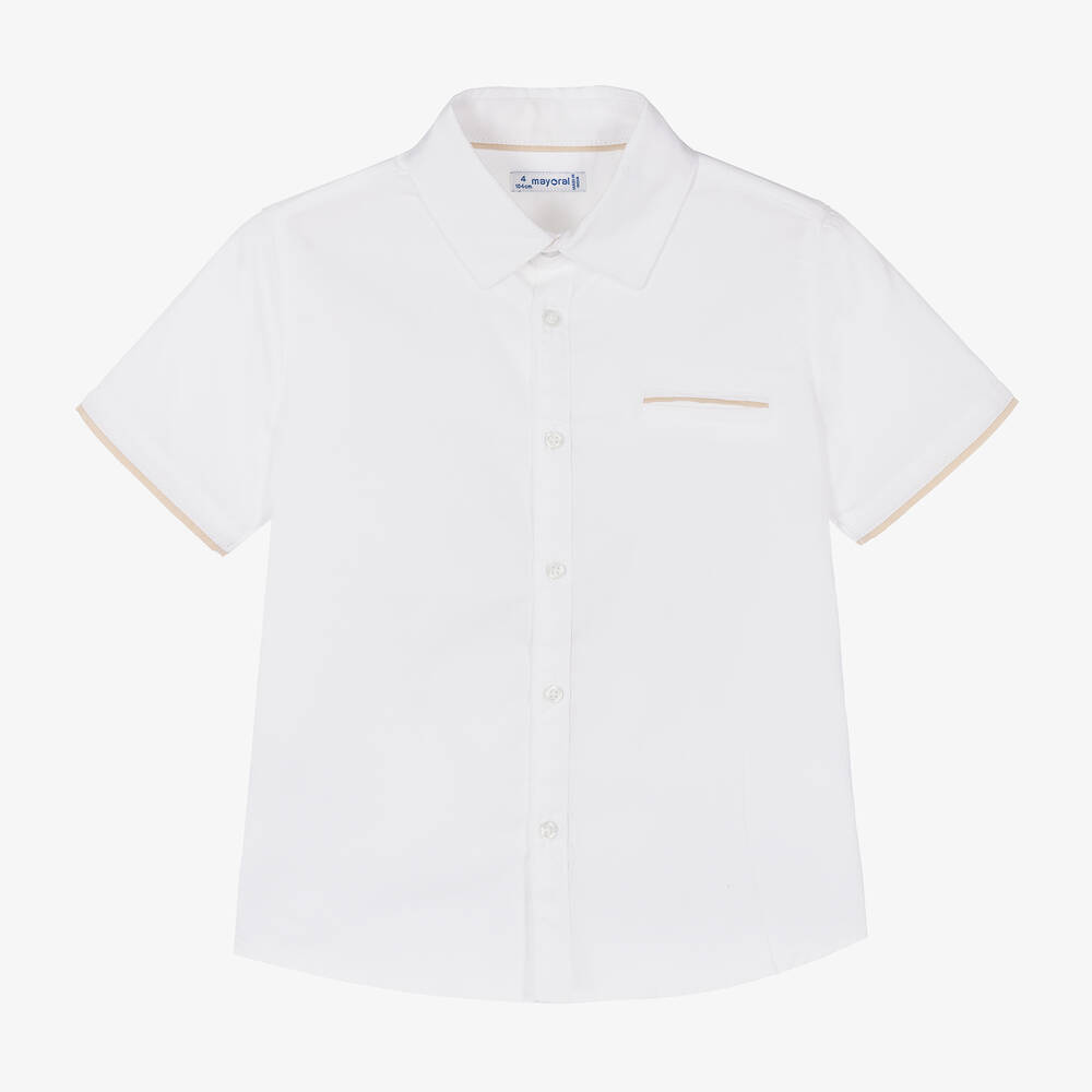 Mayoral - قميص قطن لون أبيض للأولاد | Childrensalon