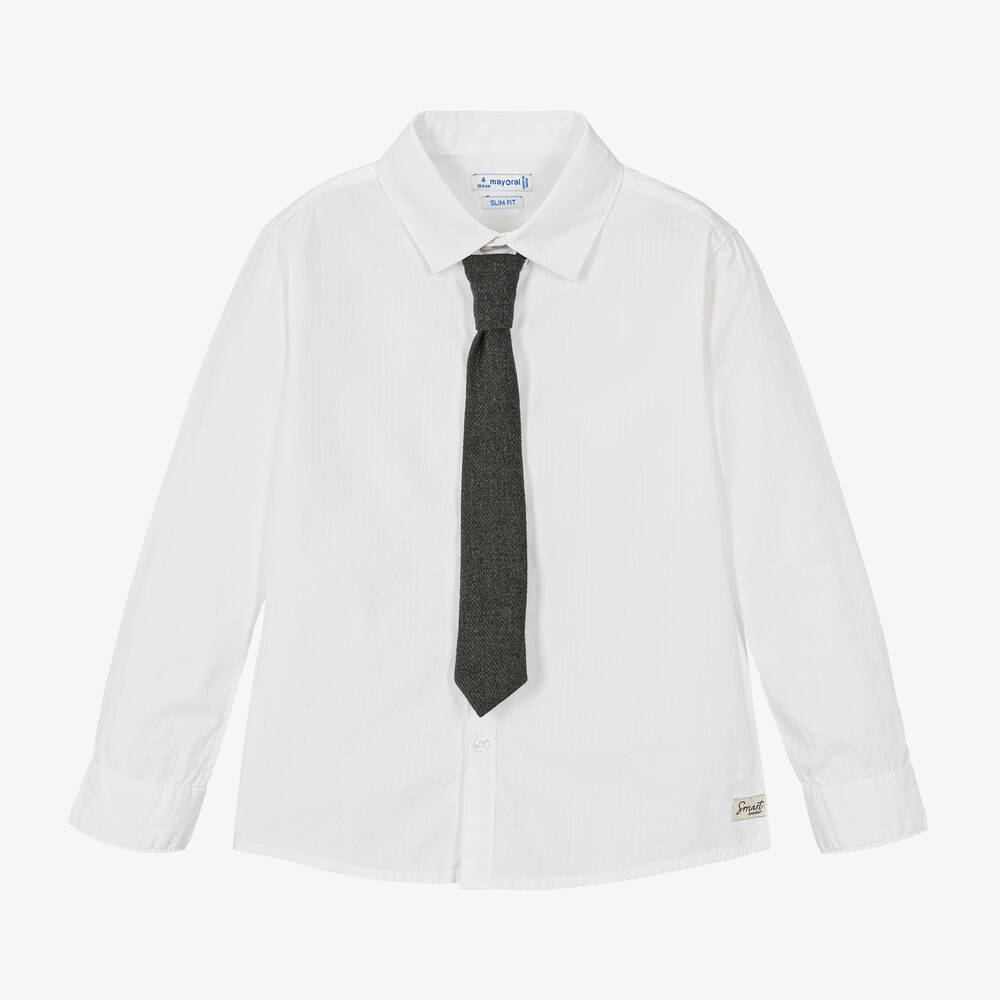 Mayoral - Boys White Cotton Shirt | Childrensalon