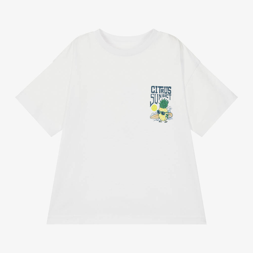 Shop Mayoral Boys White Cotton Surfer Print T-shirt