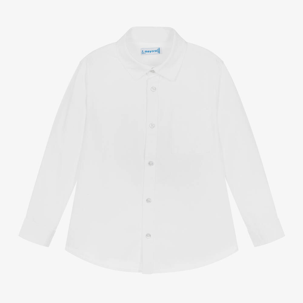 Mayoral - Boys White Cotton Twill Shirt | Childrensalon