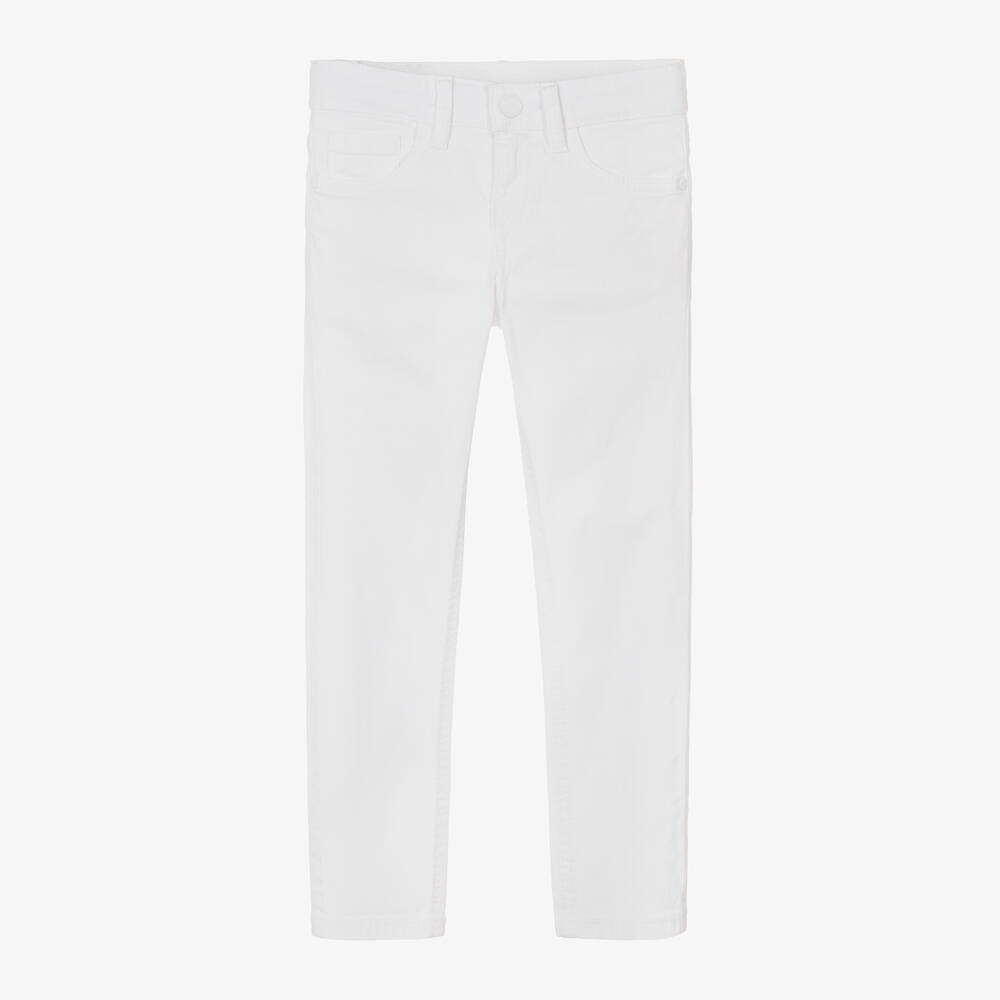 Mayoral Kids' Boys White Cotton Twill Slim Fit Trousers