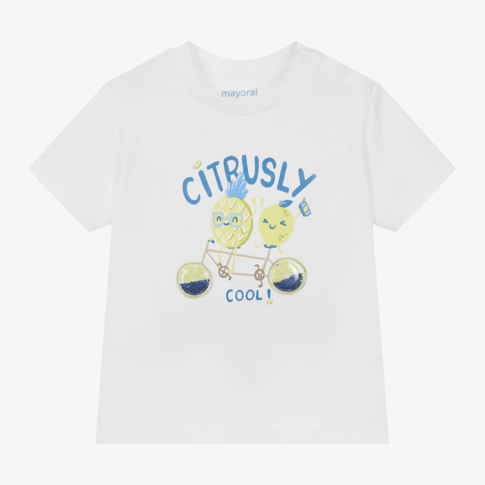 Mayoral - Boys White Fruit Print Cotton T-Shirt | Childrensalon