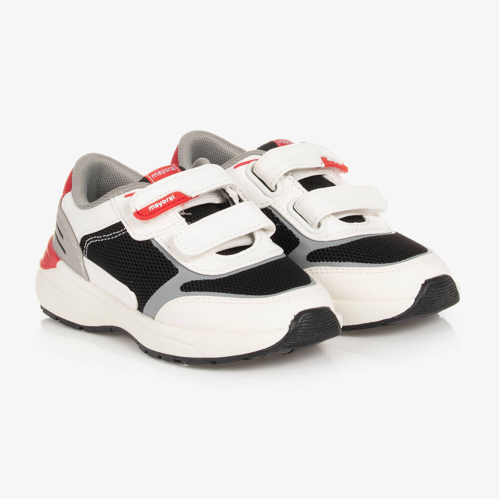 Mayoral - Boys White & Grey Faux Leather Trainers | Childrensalon