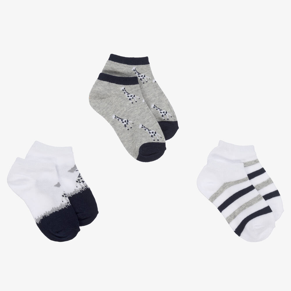 Mayoral - Boys White & Grey Socks (3 Pack) | Childrensalon