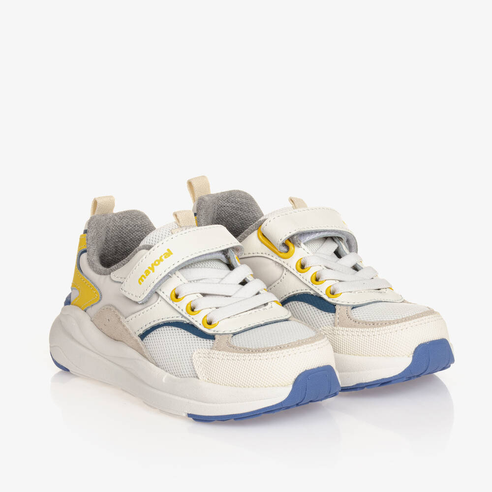 Mayoral Kids' Boys White Leather & Mesh Trainer