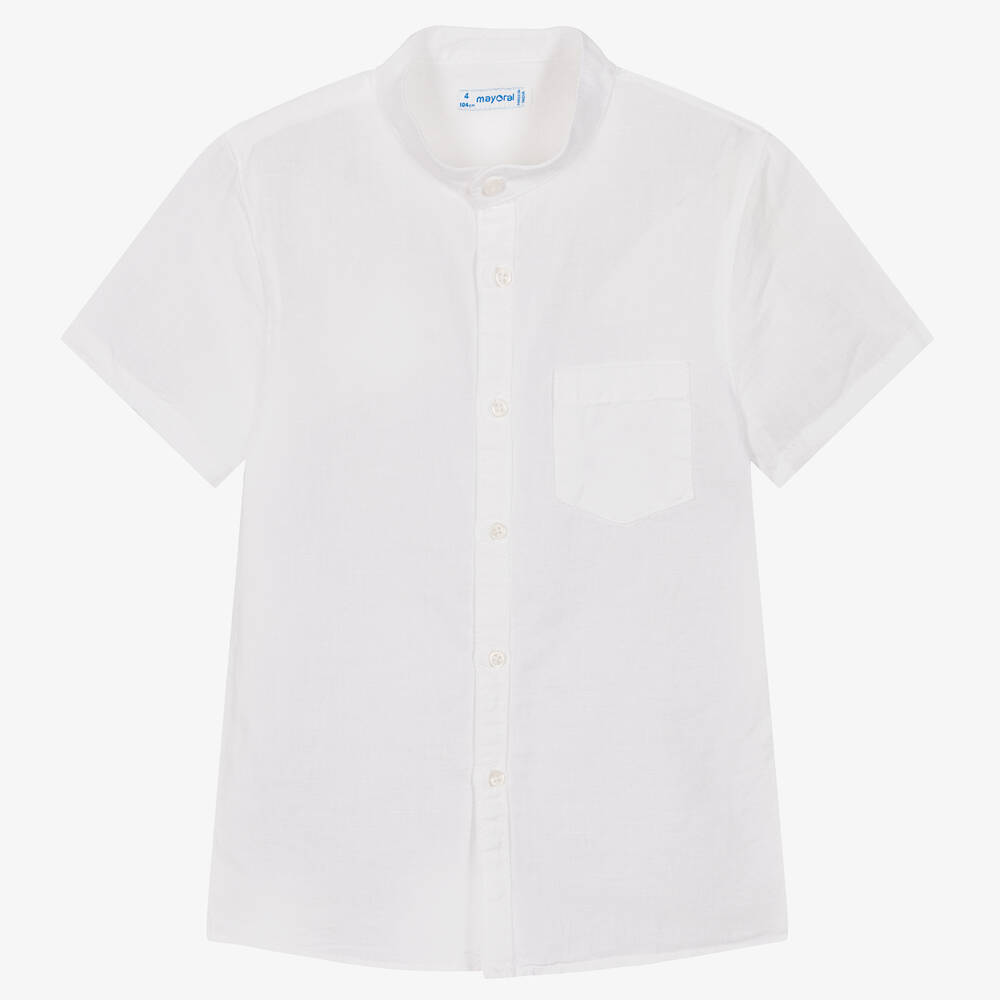 Mayoral - قميص كتان وقطن لون أبيض للأولاد | Childrensalon