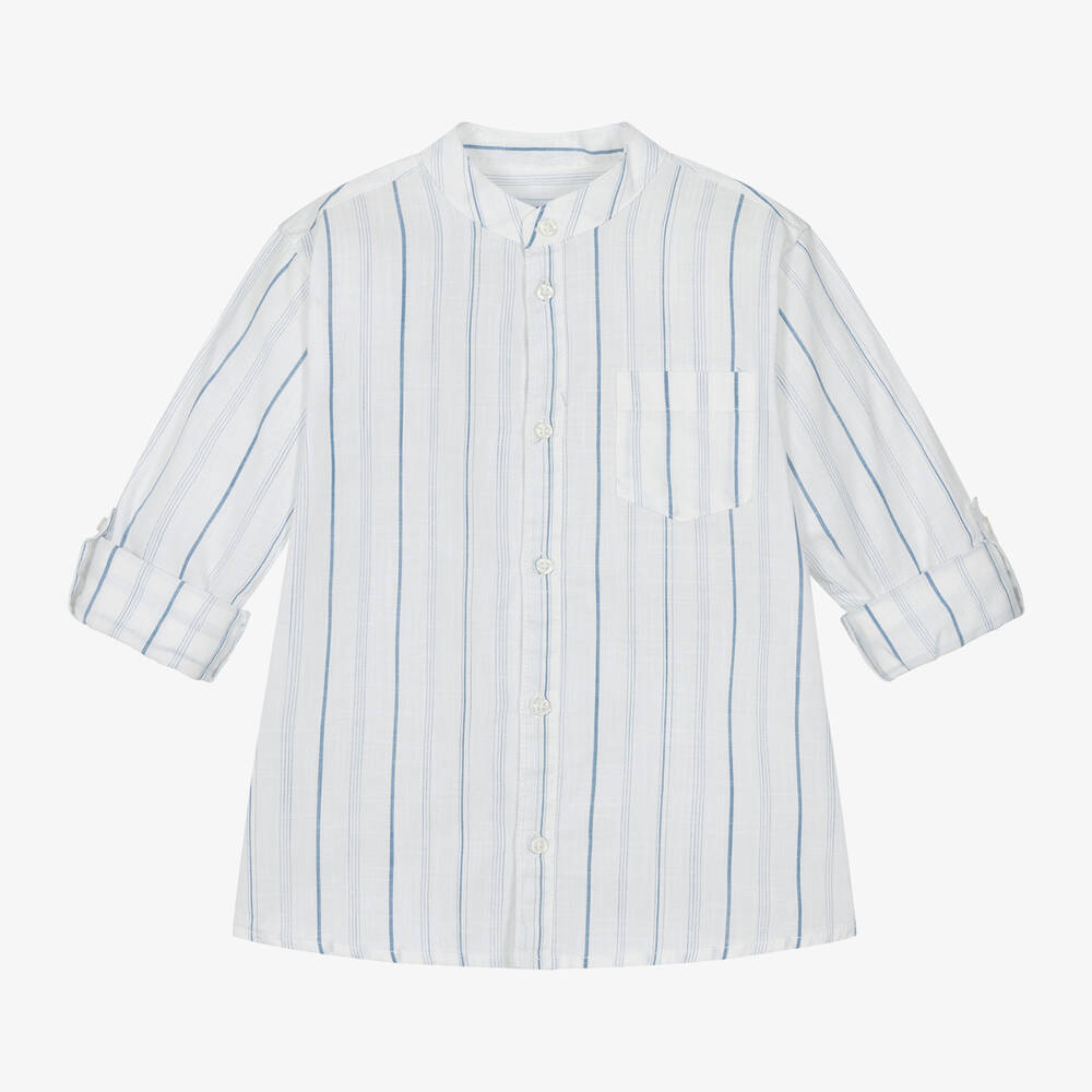 Mayoral - قميص قطن مقلم لون أبيض للأولاد | Childrensalon