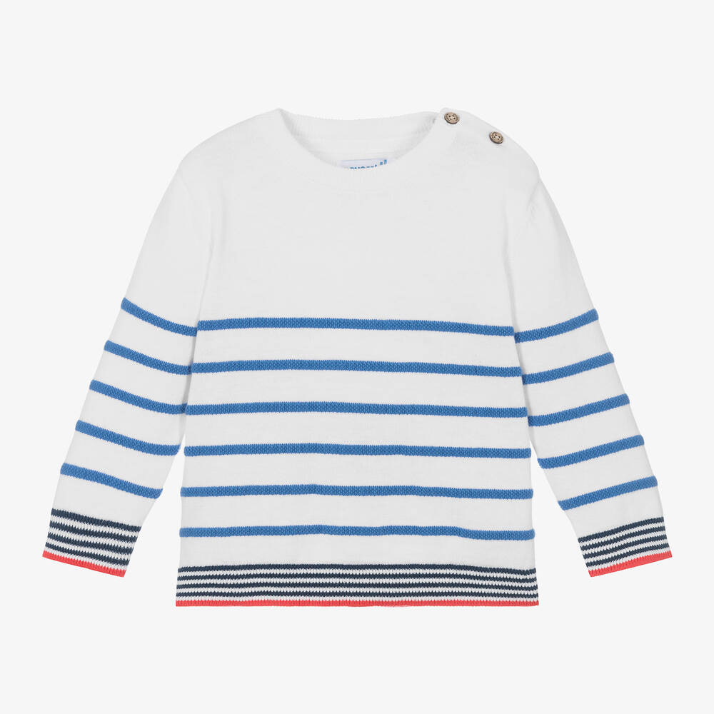 Mayoral - Boys White Striped Cotton Sweater | Childrensalon