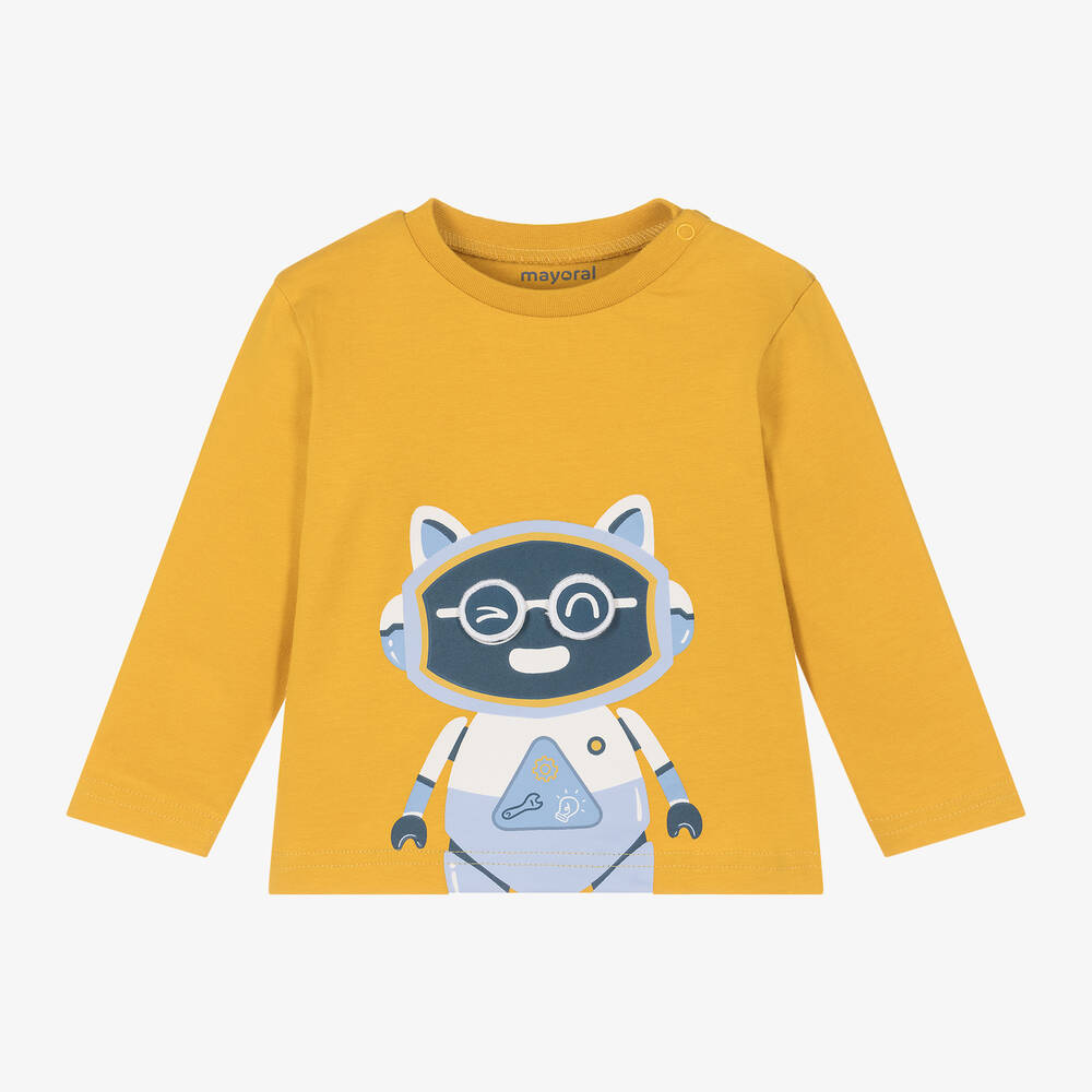 Mayoral - Boys Yellow Cotton Robot Top | Childrensalon