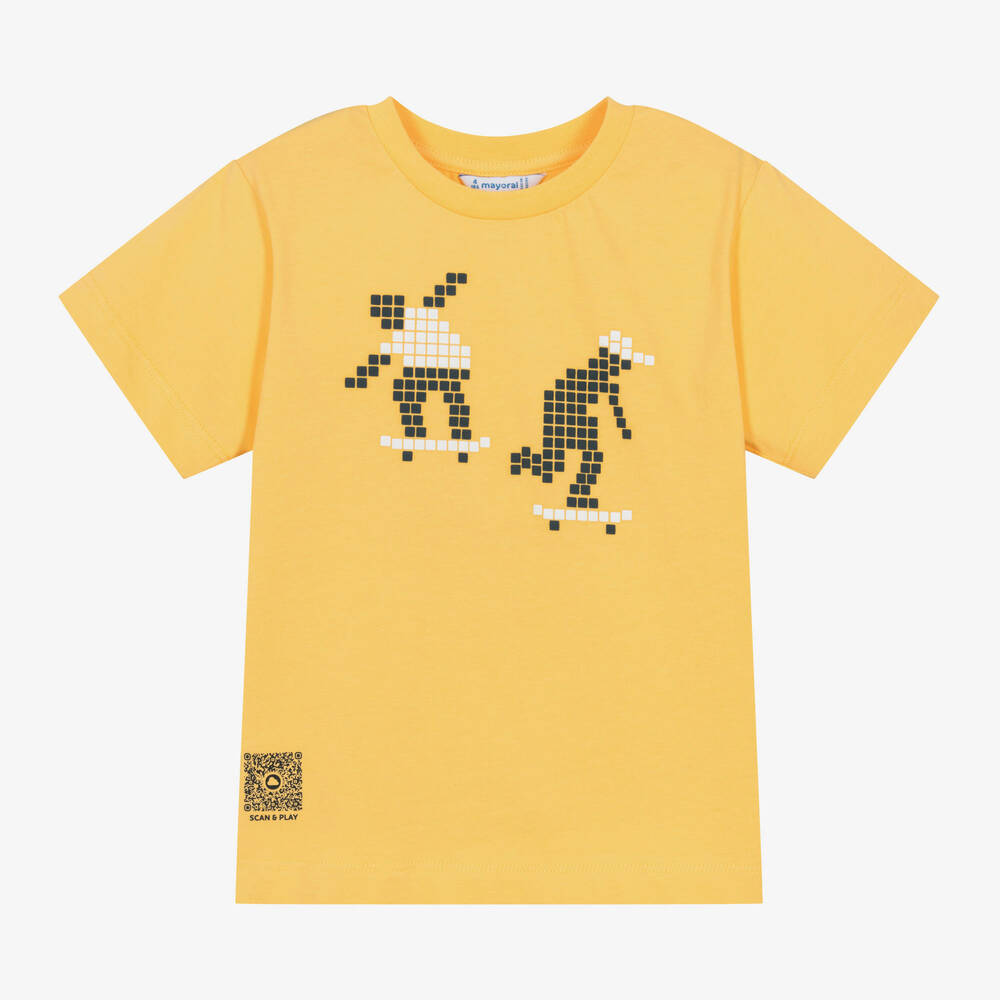 Mayoral - Boys Yellow Skateboarder Cotton T-Shirt | Childrensalon