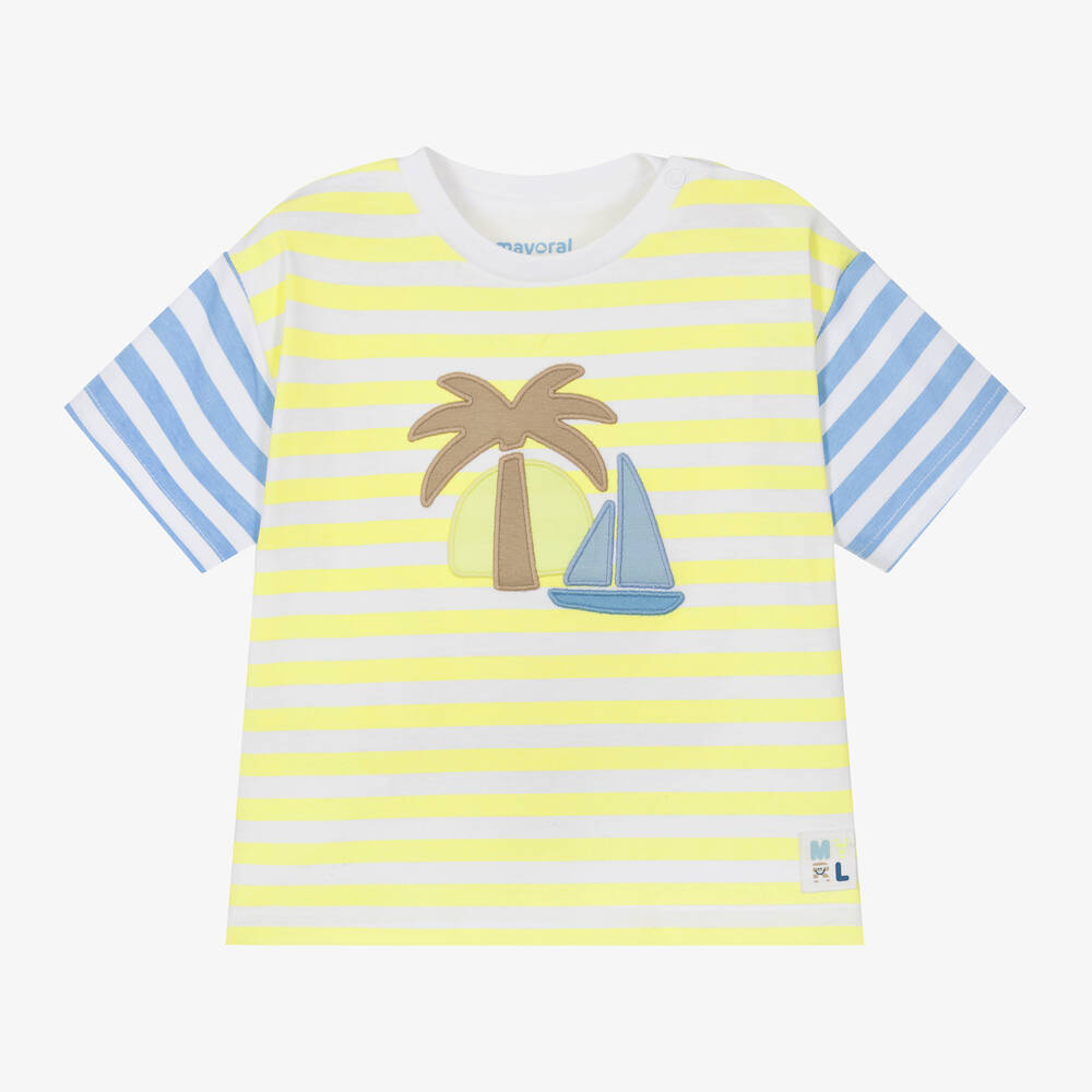Mayoral - Boys Yellow Striped Cotton T-Shirt | Childrensalon
