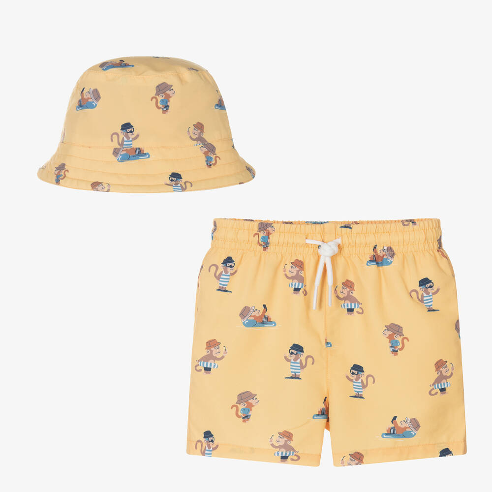 Mayoral Babies' Boys Yellow Swim Shorts & Hat Set (upf40+)