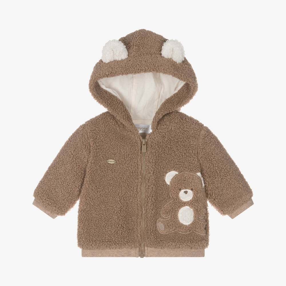 Mayoral Newborn - Brown Teddy Fleece Zip-Up Baby Top | Childrensalon