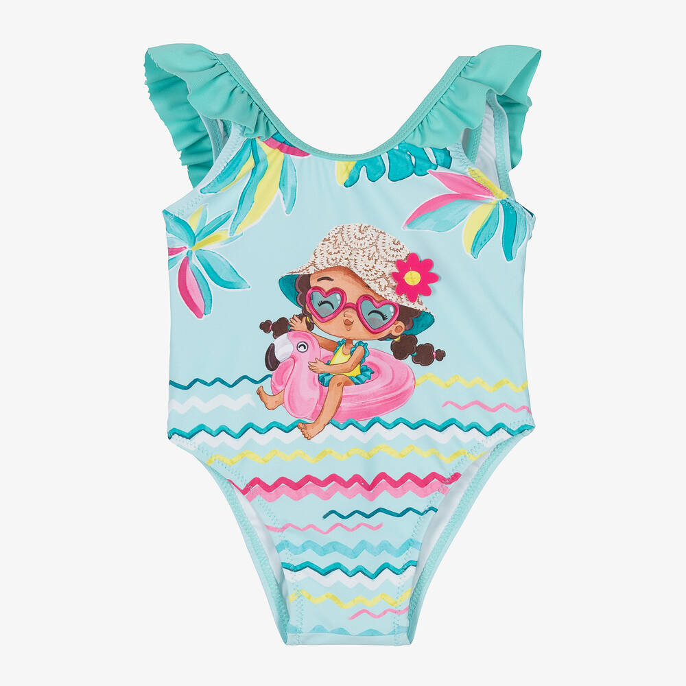 Mayoral Babies' Girls Aqua Green Frilled Swimsuit