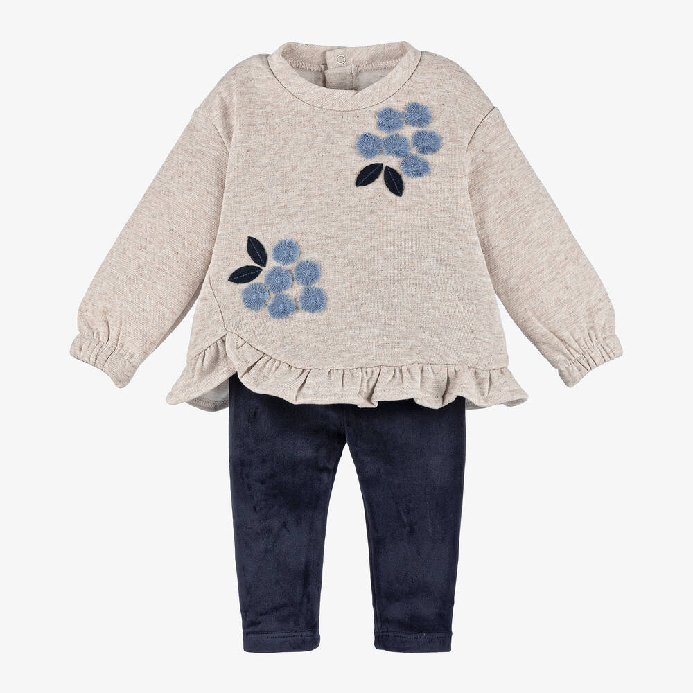 Mayoral - Girls Beige & Blue Leggings Set | Childrensalon