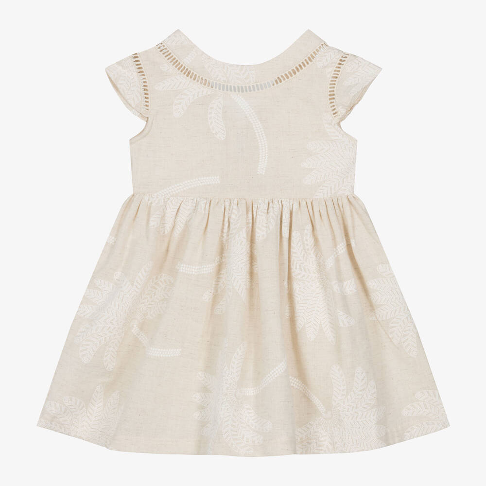 Mayoral - Girls Beige Cotton & Linen Dress | Childrensalon