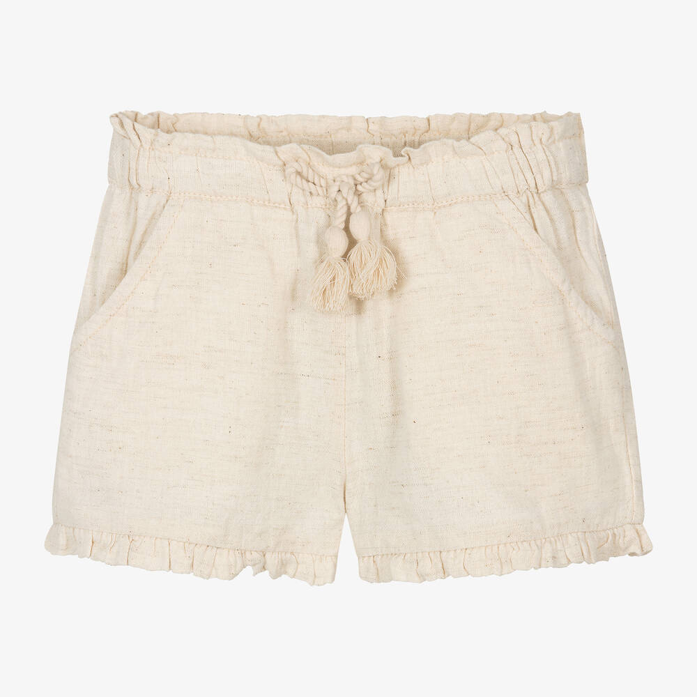 Mayoral - Girls Beige Cotton & Linen Shorts | Childrensalon