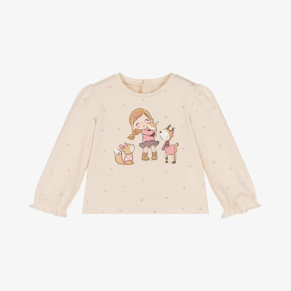 Mayoral - Girls Beige Cotton Top | Childrensalon