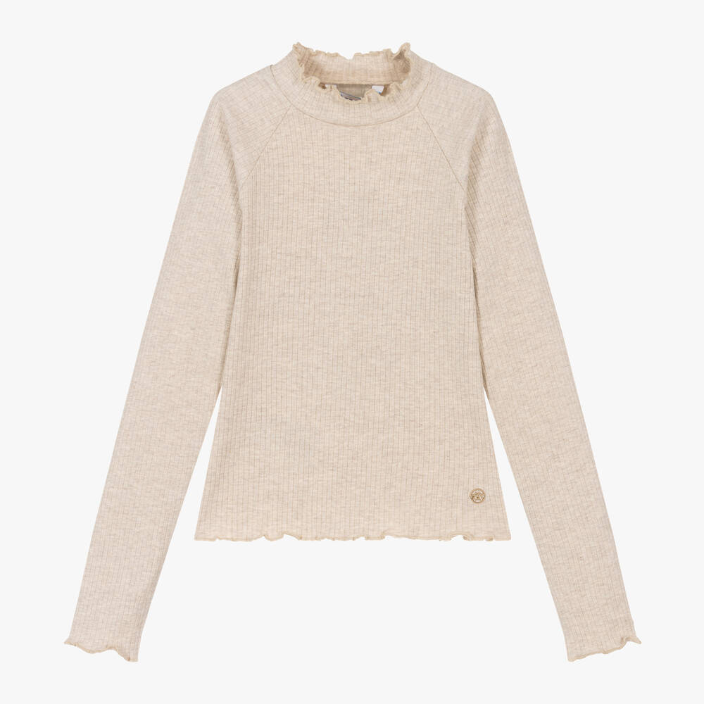 Mayoral - Girls Beige Cotton Turtle Neck Top | Childrensalon