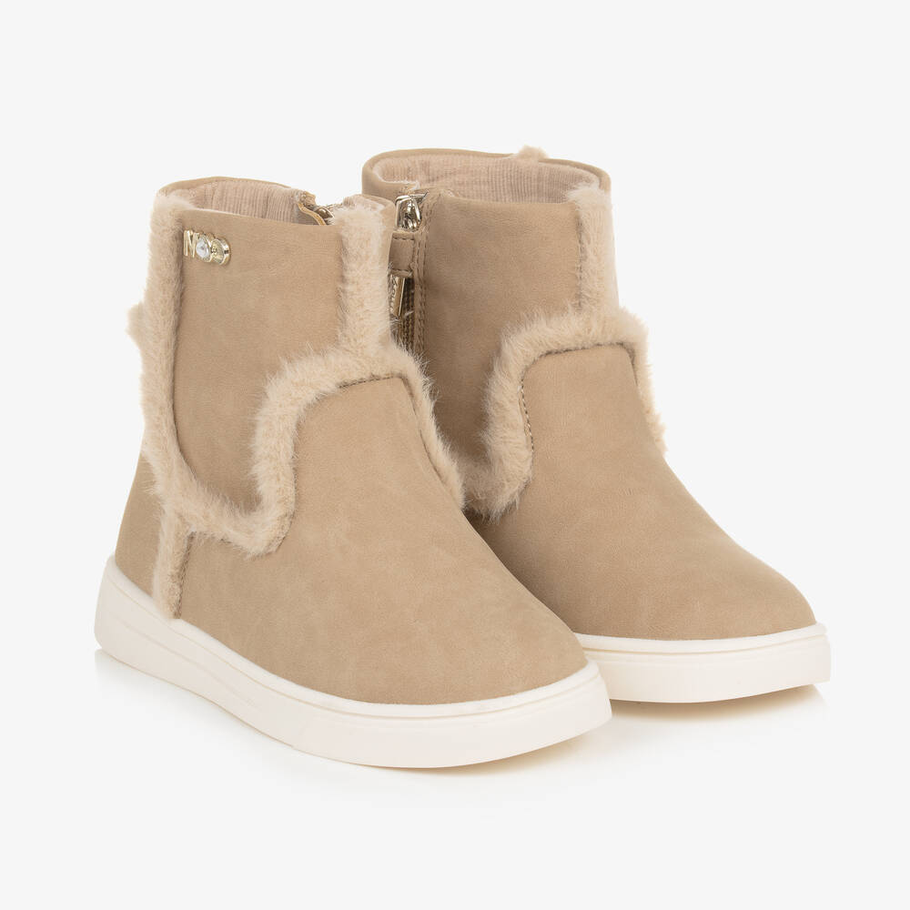 Mayoral - Girls Beige Faux Suede Leather Boots | Childrensalon