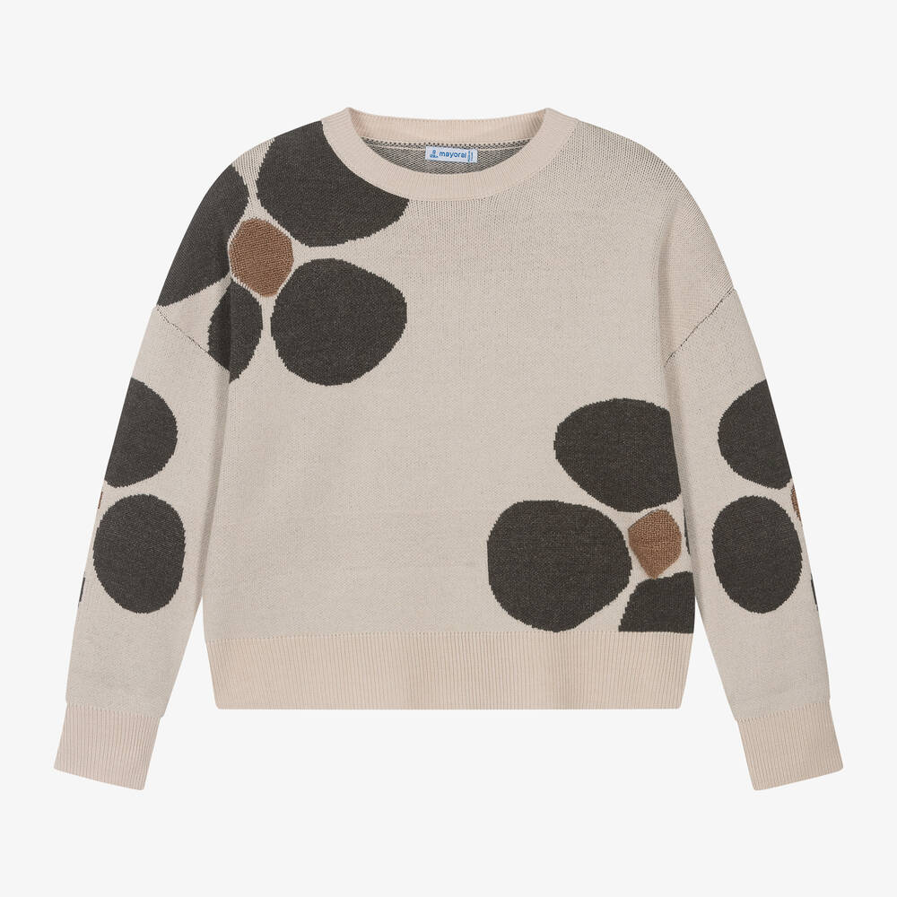 Mayoral - Girls Beige Floral Knit Jumper | Childrensalon