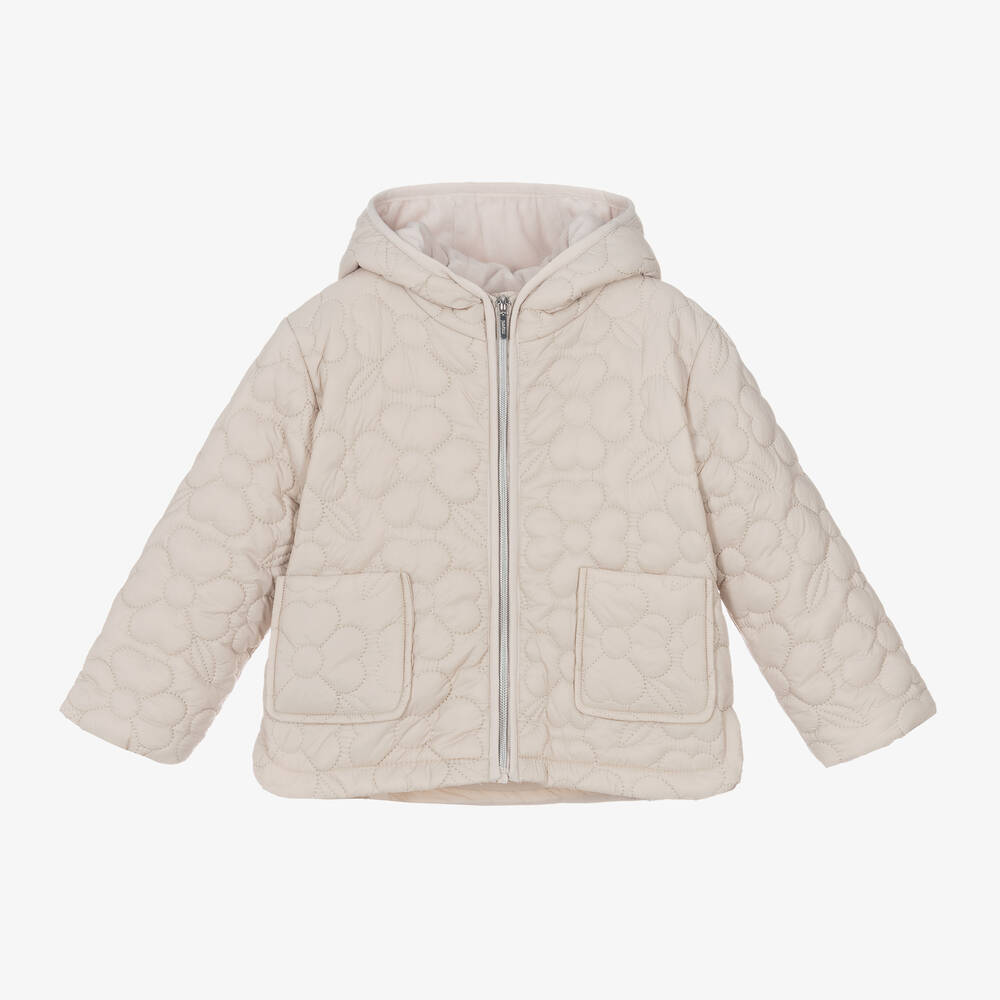 Mayoral - Girls Beige Floral Quilted Jacket | Childrensalon