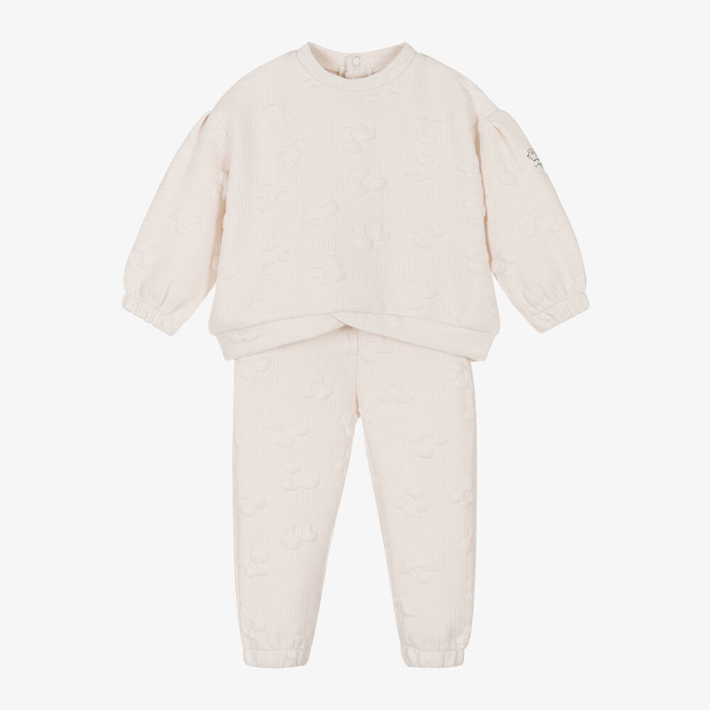 Mayoral - Girls Beige Flowers Tracksuit | Childrensalon