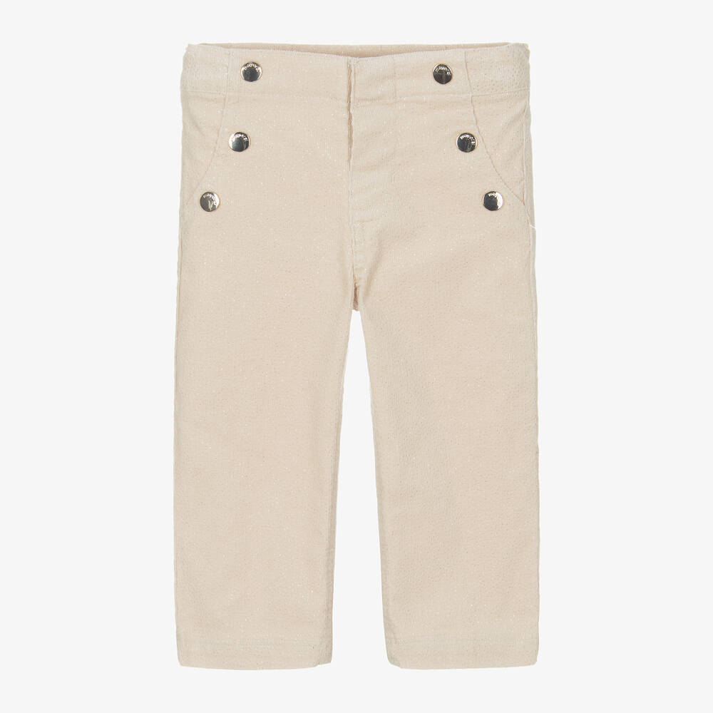 Mayoral - Girls Beige Glittery Needlecord Trousers | Childrensalon