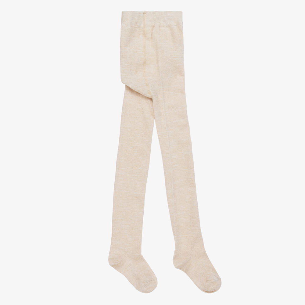 Mayoral - Girls Beige & Gold Cotton Tights | Childrensalon