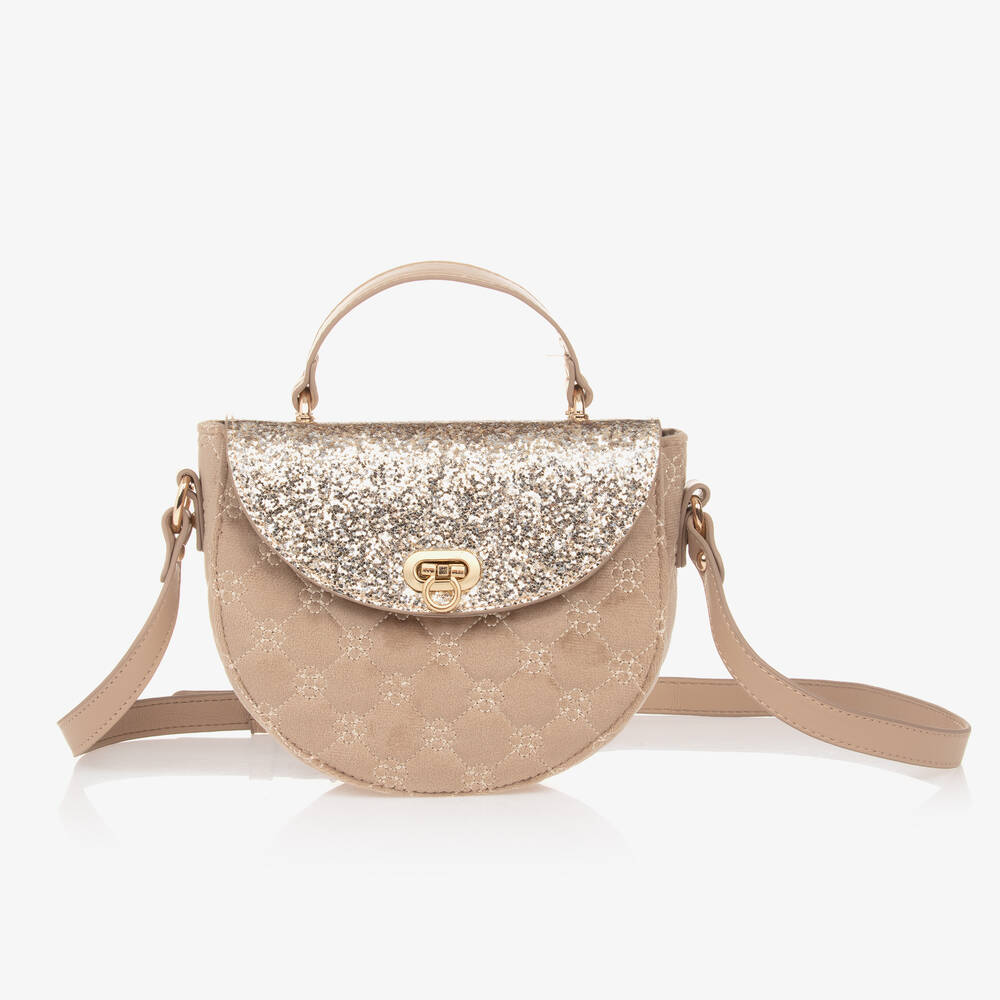 Mayoral - Girls Beige & Gold Glitter Handbag (17cm) | Childrensalon