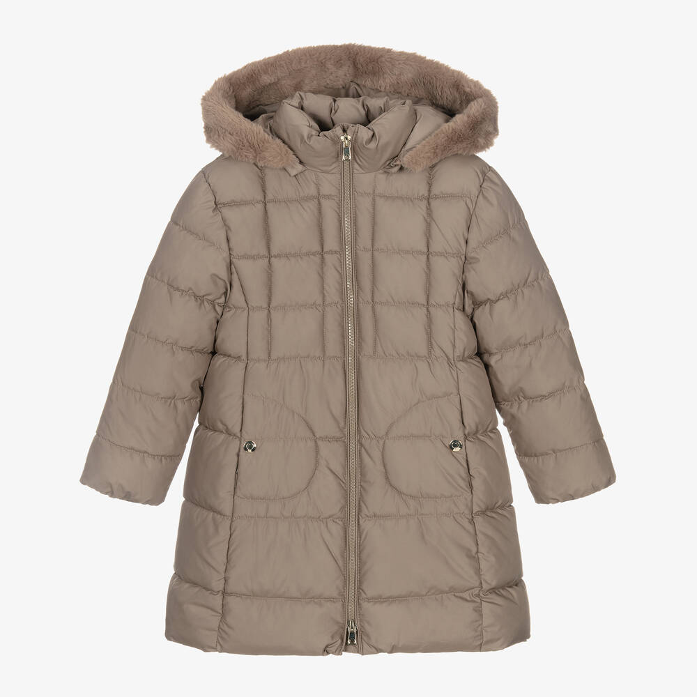 Mayoral - Girls Beige Hooded Puffer Coat | Childrensalon