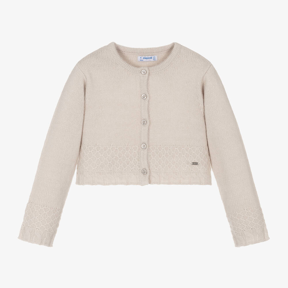 Mayoral - Girls Beige Knitted Cardigan | Childrensalon