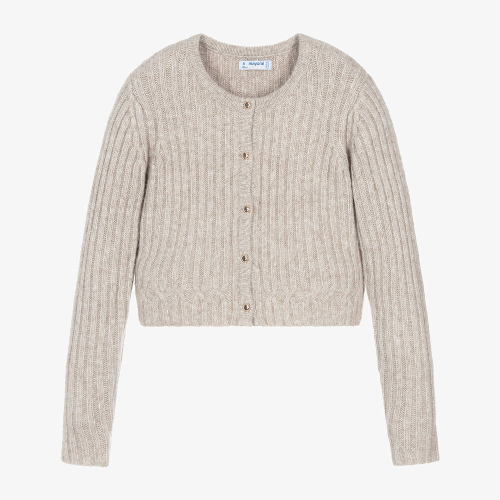 Mayoral - Girls Beige Knitted Cardigan | Childrensalon