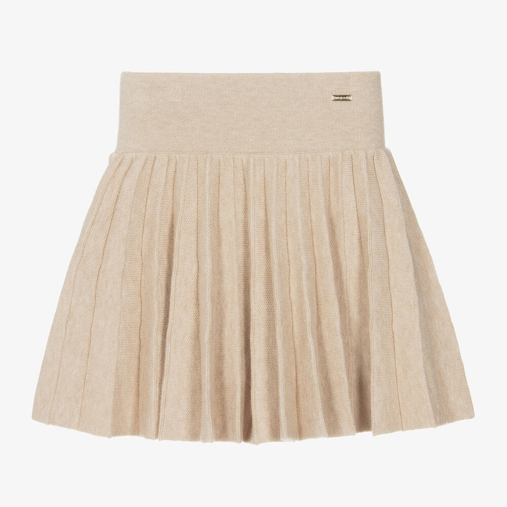 Mayoral - Girls Beige Knitted Pleated Skirt | Childrensalon