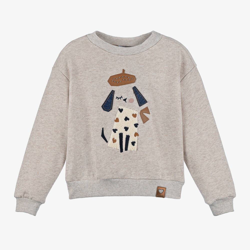 Mayoral - Girls Beige Marl Sparkly Sweatshirt | Childrensalon