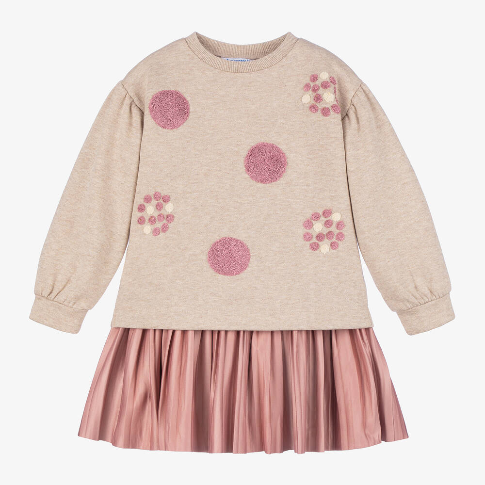 Mayoral - Girls Beige & Pink Dress Set | Childrensalon