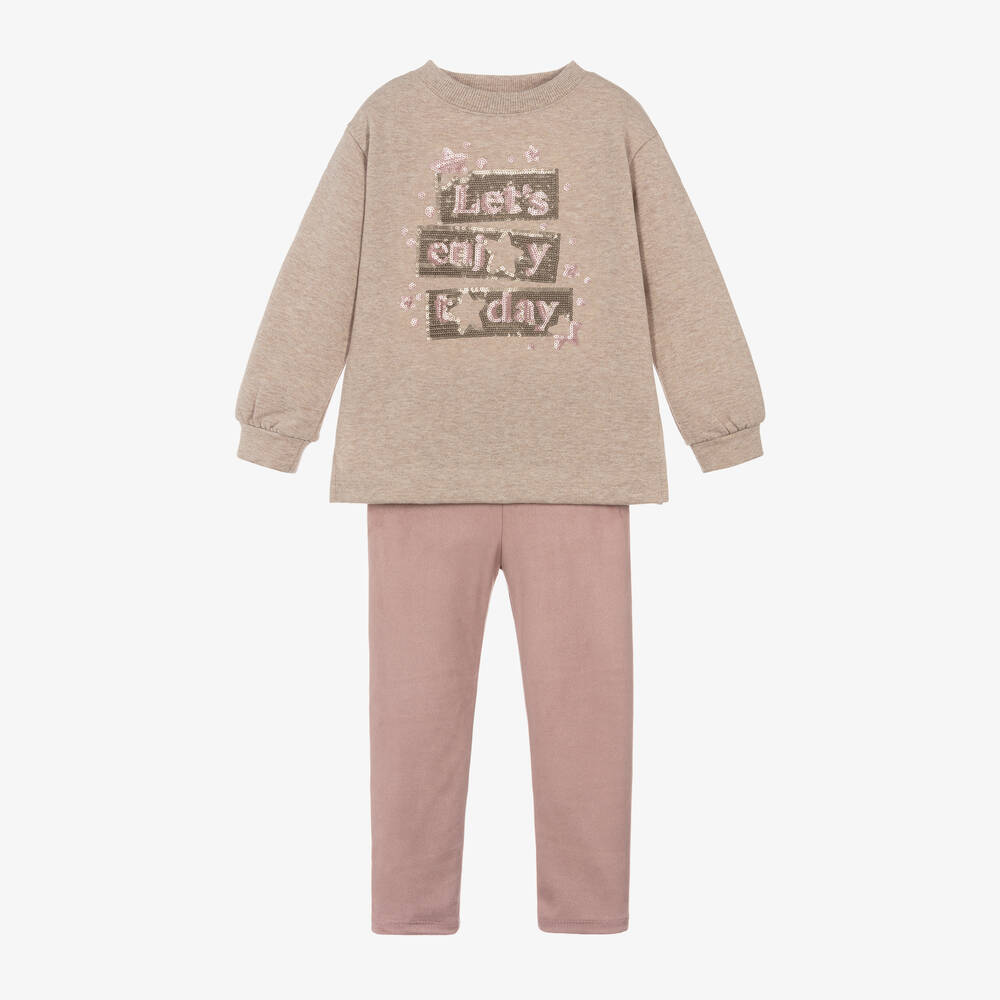 Mayoral - Girls Beige & Pink Leggings Set | Childrensalon