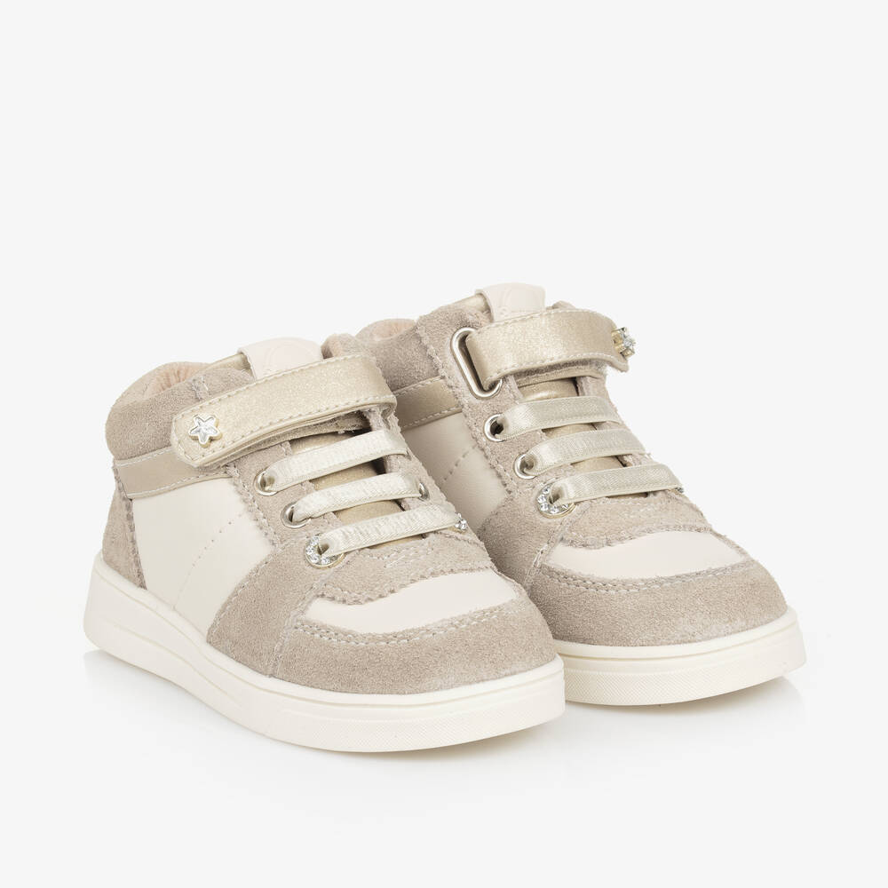 Mayoral - Girls Beige Suede Leather High-Top Trainers | Childrensalon